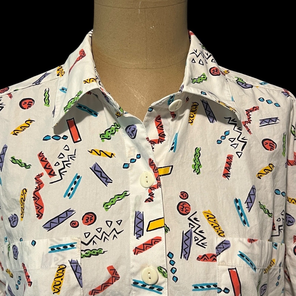 Vintage 80s‎ SK & Company Oversized Short Sleeve Shirt 8 Colorful Doodle Print
